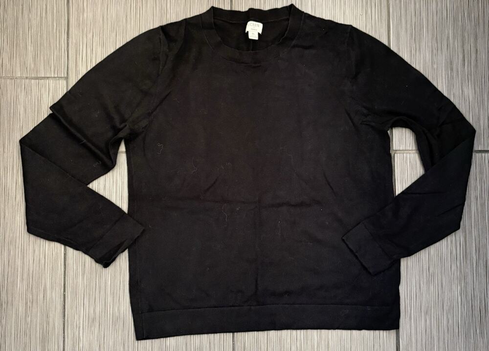 J Crew Teddie Crew Neck Cotton Sweater Women’s XL Black Lightweight Classic